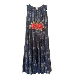 Neeru Kumar Dress Sz S Blue Tie Dye Shibori Sleeveless Embroidered Floral Cutout